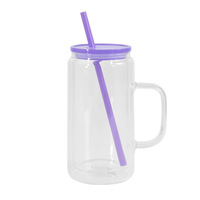 Verre à bière à double paroi en borosilicate de haute qualité, écologique, sans BPA, 16 oz, transparent, avec poignée, bouchon pré-percé avec couvercle en PP