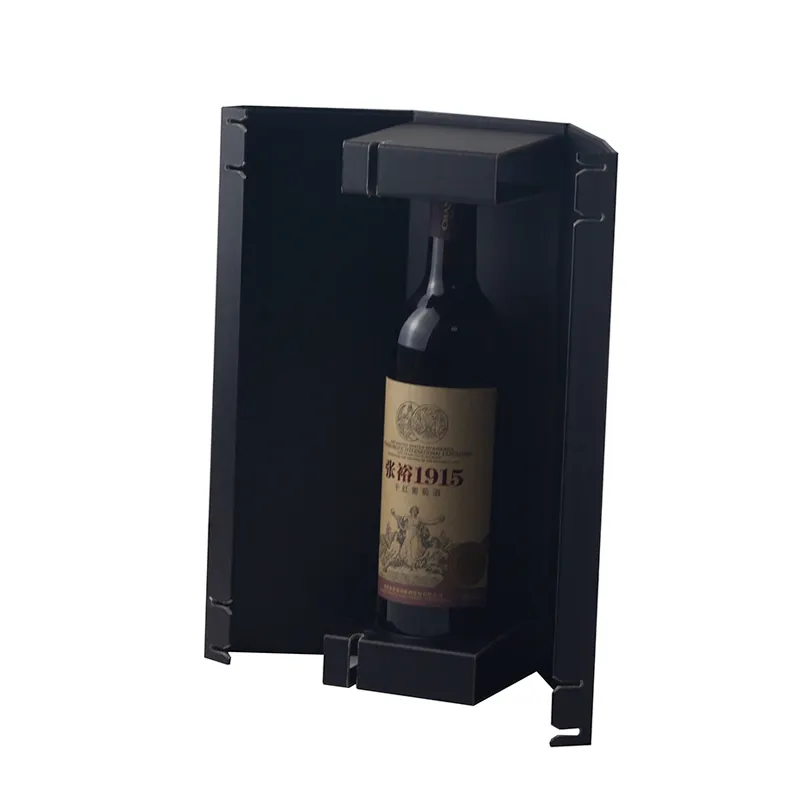 ที่มีคุณภาพสูงไวน์เดียวบรรจุภัณฑ์ของขวัญกระดาษสีดำแบนพับกล่องแม่เหล็ก