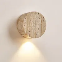 Applique Murale LED Décorative Crème Nordique en Pierre Jaune Naturelle pour Chevet, Salon, Restaurant, Couloir, Escalier, Style Wabi Sabi