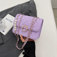 Nuevo bolso inclinado de un solo hombro a la moda para damas Paquete de cadena femenina con pequeño detalle de perla hecho de material de PU