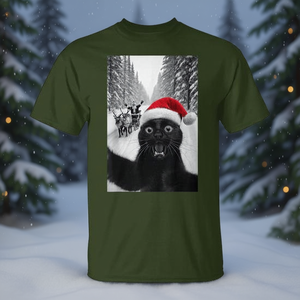 Camiseta navideña con diseño de gato negro y Papá Noel, unisex, talla mediana para adultos - Product Image 3