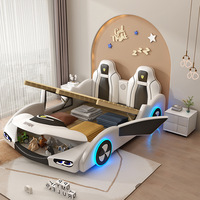 Modernes Kinderbett Neues Design Holzrahmen King-Size Hochwertiges Kinderbett-Set mit Stauraum Leder Rennwagen Jungen Kinderbett
