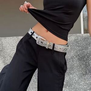 Ceinture large décontractée vintage pour femme en cuir PU, ornée de strass et de paillettes, style coréen élégant, boucle en alliage, souple, taille personnalisable - Product Image 3