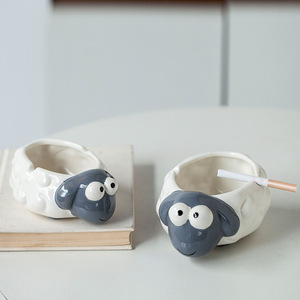 Ceramic Sheep <b>Ashtray</b> White Porcelain Cartoon Style Desktop Decoration For Living Room Home Gift - Product Image 4
