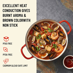 E-TOP Light Red Cast Iron <strong>Casserole</strong> Braiser 4.4 Quart Enameled Cast Iron Dutch Oven <strong>Pan</strong> <strong>with</strong> <strong>Lid</strong> Heavy Duty and Dual Handles - Product Image 3