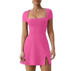 Robe de tennis décontractée et sexy pour femme, coupe trapèze, avec fente latérale, col carré amincissant, collection été 2026 - Product Image 3