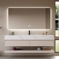 Ensemble de meuble-lavabo de salle de bain minimaliste italien avec vasque intégrée sans joint en céramique de pierre frittée