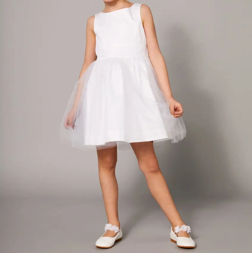 High Quality Customs Kids Clothing Comfortable Feel Cotton Wear Sleeveless White Color Girls Children Dress