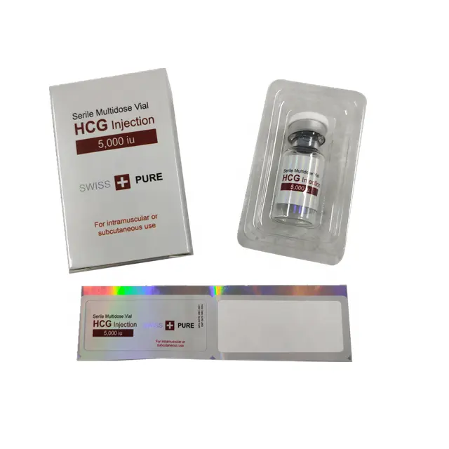 High quality fancy design hcg 5000iu injection vial box and labels