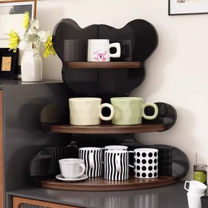 Corner Wall Shelf 3 Tier Wood Round Storage <b>Rack</b> For <b>Kitchen</b> Office Desk Organizer Teacup Holder - Product Image 4