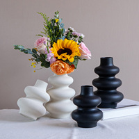 Décoration Intérieure : Petit Lot de 2 Vases en Porcelaine Blanche Forme Gourde, Vase à Fleurs Rond en Céramique, Ornement Décoratif