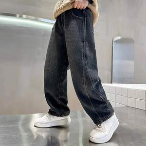 Filles Confortable Baggy Style Droit Denim Jeans Femmes Casual School Wear avec Taille Élastique pour Printemps Été Automne - Product Image 3