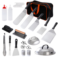 Ensemble professionnel de 30 accessoires pour plancha de barbecue avec sac de transport, ustensiles de cuisine, spatule, presse à hamburgers pour barbecue en plein air