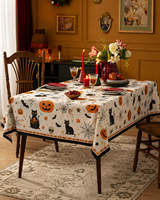 Nappe rectangulaire HuaLai 8ft x 10ft en polyester imprimée Halloween (citrouille, chat noir, toile d'araignée) pour fêtes et événements à domicile