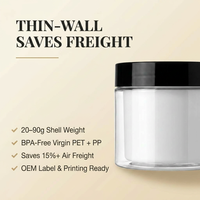 Petit pot à crème en PET 20g 50g, double paroi transparente PET + PP, pot en plastique avec insert intérieur, chaîne d'approvisionnement certifiée, pot d'échantillon pour soins de la peau, OEM