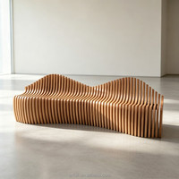 Banc de salon Y527 en bois massif sculpté, design moderne et épuré, siège d'attente pour hall, galerie, espace public commercial