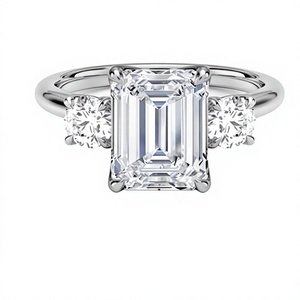 Anillo de Compromiso con Diamante Cultivado en Laboratorio, Corte Esmeralda, Estilo Clásico, con Diamantes Laterales Redondos, Regalo de Aniversario o Boda para Mujer - Product Image 2