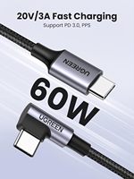 Kabel USB-C ke USB-C UGREEN Sudut Kanan 60W Pengisian Cepat 90 Derajat untuk iPhone 17/16 MacBook Pro/Air iPad Pro