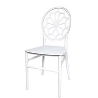 Chaise de salle à manger d'hôtel ronde blanche durable la plus vendue, chaise classique sans accoudoirs pour événements hôteliers et banquets en extérieur