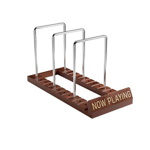 Soporte ajustable de madera para almacenamiento de discos de vinilo Soporte de registros IP Álbum Organizador de revistas Estante de exhibición Capacidad para hasta 50 DVD <span class=keywords><strong>CDs</strong></span> Marrón - Product Image 4