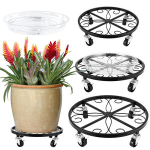 Chariot à plantes robuste en métal avec roulettes, support pour plantes, chariot à roulettes, pour usage en jardin, avec trous de drainage - Product Image 1