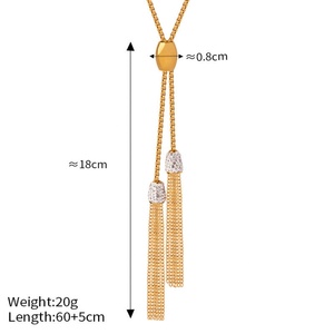 Collar de cadena larga con cuentas de circonita de acero inoxidable chapado en oro para mujer, joyería elegante y moderna - Product Image 3