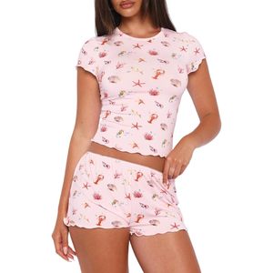 Ensemble de pyjamas en bambou pour femmes, 2 pièces, hauts à manches courtes, shorts en modal, pyjamas décontractés, vêtements de nuit doux, tenues de détente d'été en tricot VN - Product Image 1