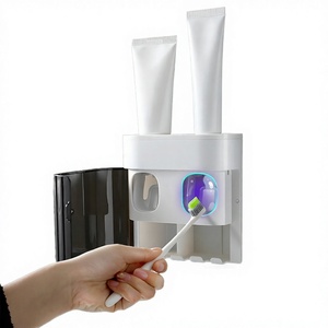 Support mural automatique moderne et écologique pour deux brosses à dents, type en forme de S, avec distributeur de dentifrice intégré, en plastique, pour salle de bain, Aswei - Product Image 4