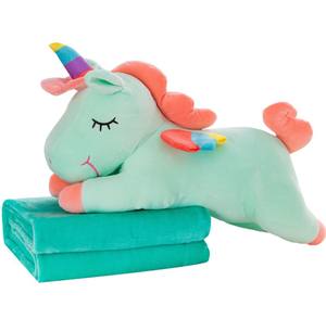 Новый продукт 2 в 1 подушка в форме животного единорога одеяло плюшевое детское дорожное флисовое Подарочное одеяло - Product Image 1