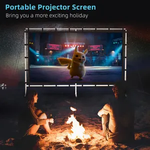 नवीनतम 150 इंच HD पोर्टेबल स्क्रीन प्रोजेक्टर तह मूवी आउटडोर प्रोजेक्शन स्क्रीन निविड़ अंधकार तिपाई स्टैंड के साथ