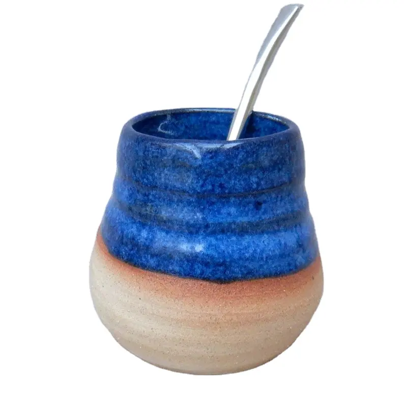 factory direct pottery yerba mate cup custom ceramic blue unique coffee mugs