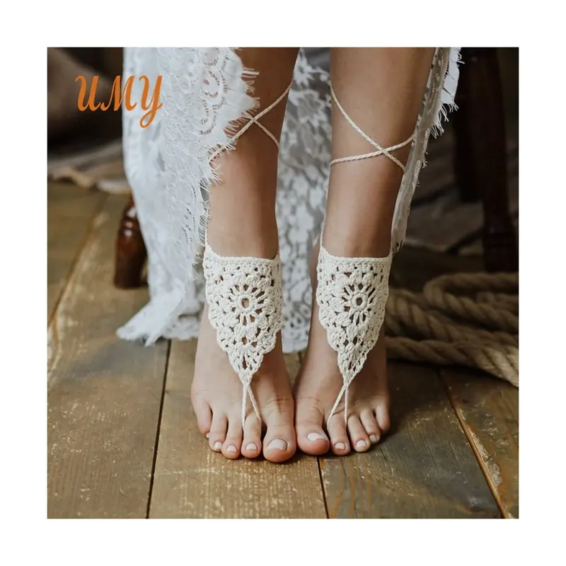 Bohemian Style Foot Jewelry Bridal Boho Beach Wedding Crochet Barefoot Sandals