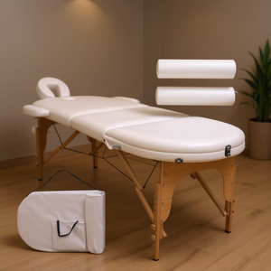 Table de massage pliante blanche en cuir PU épais de 1,6 mm avec cadre en bois et appui-tête intégré pour thérapeutes et mobilier de salon - Product Image 2