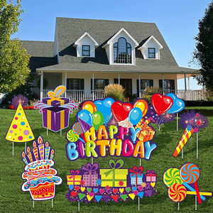 Panneau de cour en extérieur, 1 pièce, décoration de joyeux anniversaire, avec piquet - Product Image 1