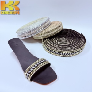 Tira de sandalia trenzada con pedrería piramidal y rayas metálicas, banda tejida para la parte superior del calzado, para <span class=keywords><strong>sandalias</strong></span> y calzado informal - Product Image 3