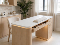 Nouvelle table de manucure en bois personnalisée pour salon de beauté, avec éclairage et plateau en marbre