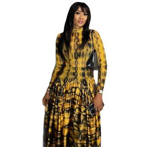 欧式美式风格ins复古优雅女式百褶大摆A字裙高领长袖连衣裙 - Product Image 5