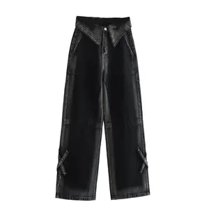 Nouveau pantalon droit pour femmes en jean noir pour femmes