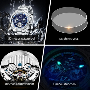 Montre homme OUPINKE 3280, automatique, mécanique, étanche, avec diamants, date, squelette, design tendance. - Product Image 4