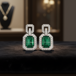 Orecchini Pendenti Taglio Smeraldo Z49ONU in Lega Placcata Rodio da Donna, Gioielli alla Moda con Incastonatura Pavé Geometrica Classica per Feste - Product Image 2