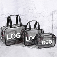 Ensemble de pochettes de voyage personnalisées transparentes et étanches à fermeture éclair, organisateur de maquillage en PVC transparent, sacs à cosmétiques en polyester à la mode