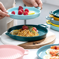 Commercio all'ingrosso di Ceramica di cottura piatto padelle rotonda gres bakeware con maniglie cuocere piatti set