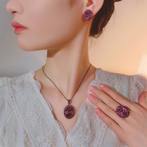 High Quality Eco-friendly Copper Gold Plated Oval Cut 15*20MM Zircon Pendant <b>Earrings</b> <b>Set</b> Statement Jewelry <b>Sets</b> - Product Image 6