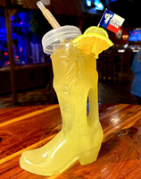Verre à bière créatif en forme de botte allemande, pour boissons glacées, style cowboy, avec couvercle et paille