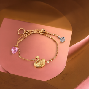 Fine Charm <b>Bracelet</b> 316L Stainless Steel PVD Gold Plating Swan Pendant Pink Crystal Heart Charm Women Jewelry - Product Image 3