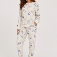 Ensembles décontractés imprimés pour femmes, pyjamas respirants à manches longues en coton pour le printemps et l'automne, grandes tailles, vêtements de nuit pour femmes