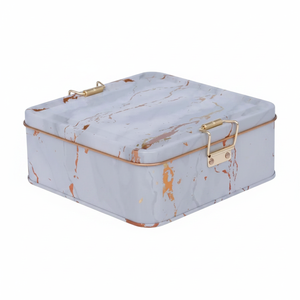 Elegant 1.9L Marble White Metal <b>Storage</b> Box 158x158x87mm <b>Square</b> with Wire Clasp and Transparent Lid Luxurious Metal <b>Baskets</b> - Product Image 2