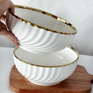 Tazón Nórdico de Porcelana Blanca de 6 Pulgadas, Elegante Borde Dorado, Tazón de Cerámica para Postre, Diseño Moderno en Espiral, <span class=keywords><strong>Vajilla</strong></span> para Ensaladas para Fiestas - Product Image 2