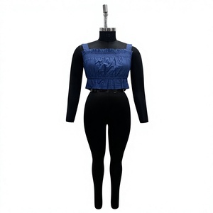 Débardeur sans col uni à volants pour femme, camisole froncée sans manches, haut court décontracté - Product Image 1