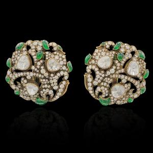 Vintage 14K Gold Floral Polki Diamond Green Emerald Stud <b>Earrings</b> For Women Luxury Bridal Party Wear <b>Fine</b> Jewelry Wholesale - Product Image 1